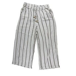 Coastal Boho Wide Culotte Flowy Leg Linen Blend Striped Pants Size 30 L.O.V.